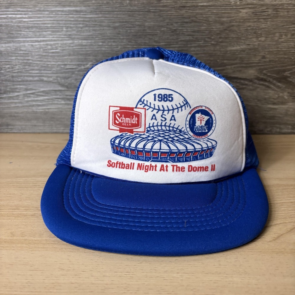 VINTAGE Schmidt Beer Hat Cap Snap Back Trucker Softball Minnesota Metrodome